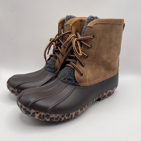 Marleylilly Shoes - Marley Lilly Womens Duck Boots Brown Leopard Print Sole Sherpa Trim Size 6